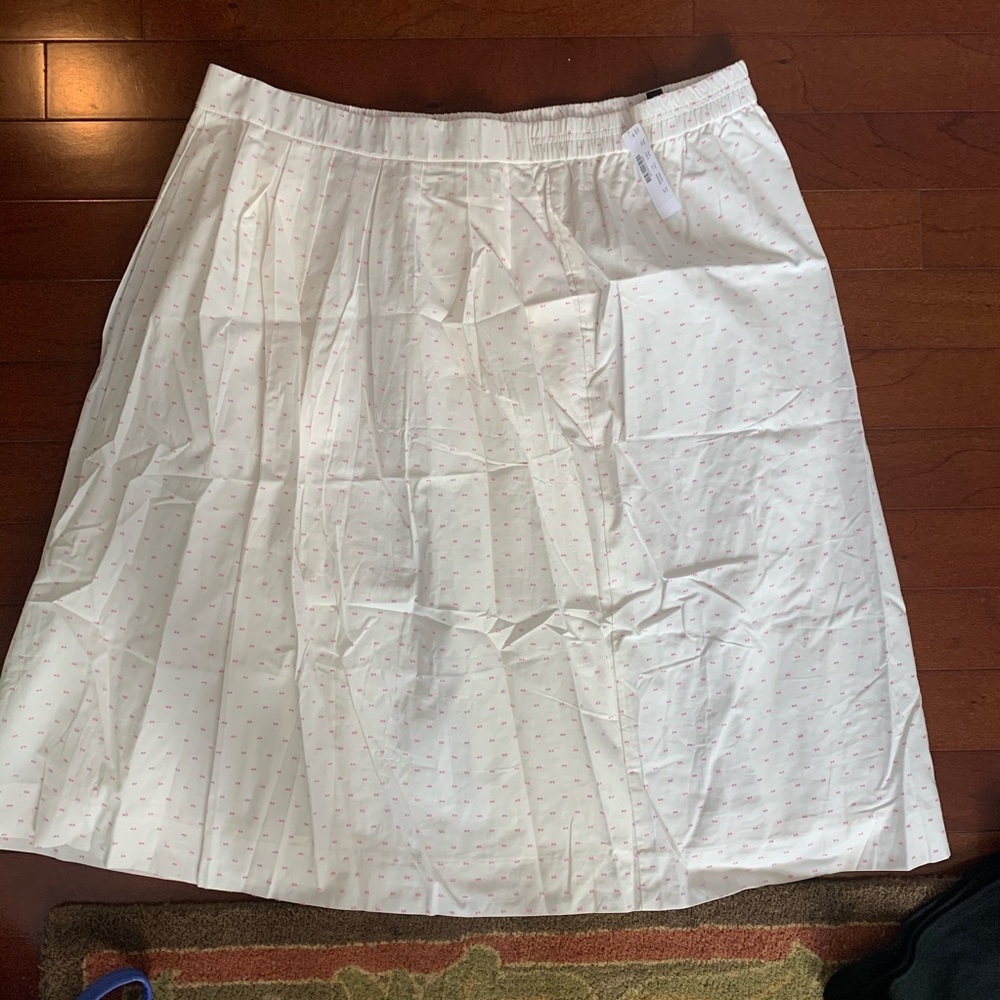 Polka dot J Crew pink white cotton midi skirt